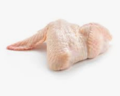 Raw chicken wing on white background.