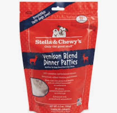 Red bag of dog food, venison flavor. Red bag of dog food, venison flavor.