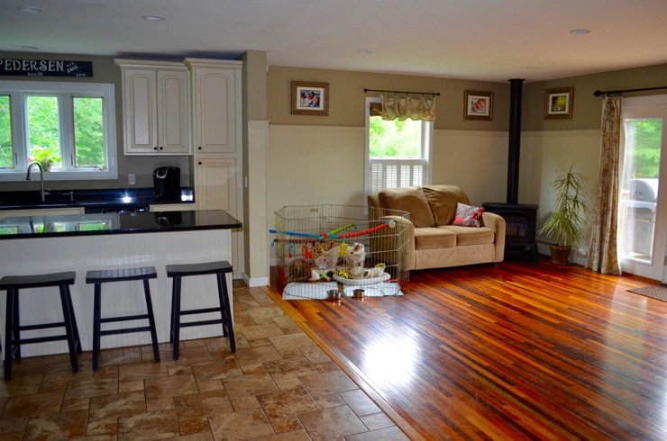 Open-concept kitchen and living room area.
